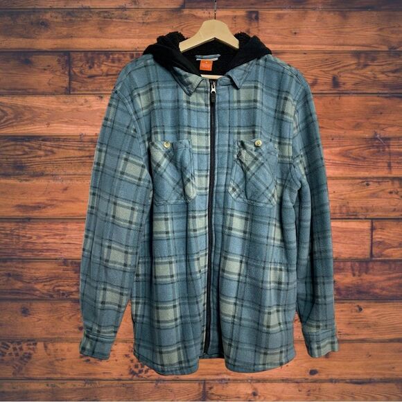 5 for $25🔥Racks & Reels Blue Plaid Zip Front Fleece Sherpa Jacket Medium - Picture 1 of 3